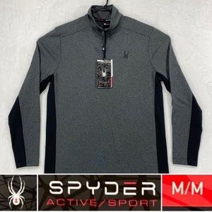 NWT SPYDER Mens Sz M Gray 1/4 Zip Wicking Lightweight Activewear Pullover Shirt